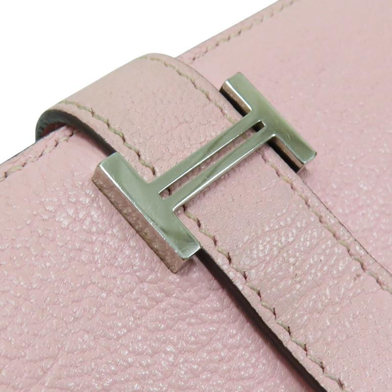 粉色 Chevre山羊皮 Bearn 兩折短夾 U刻 銀扣【HERMES 愛馬仕】 U刻/AI/005/BD-9