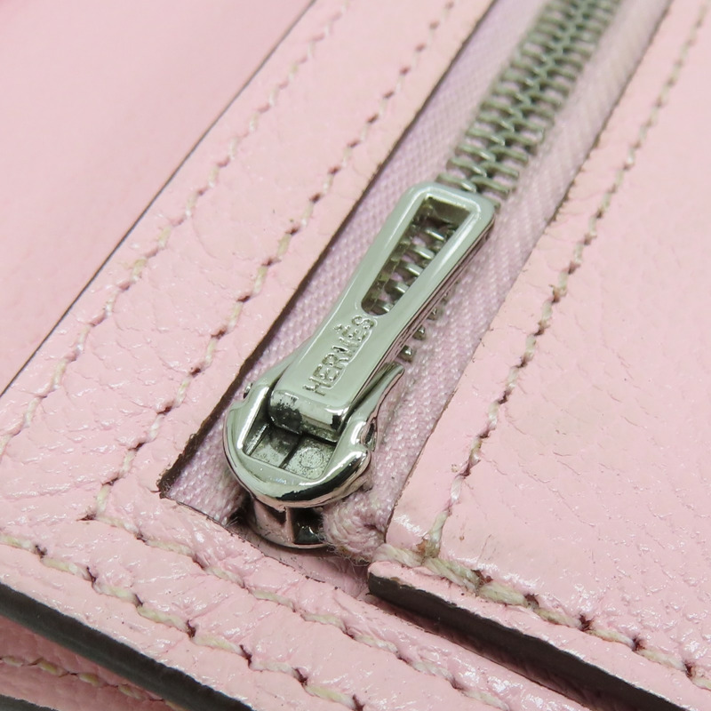粉色 Chevre山羊皮 Bearn 兩折短夾 U刻 銀扣【HERMES 愛馬仕】 U刻/AI/005/BD-10