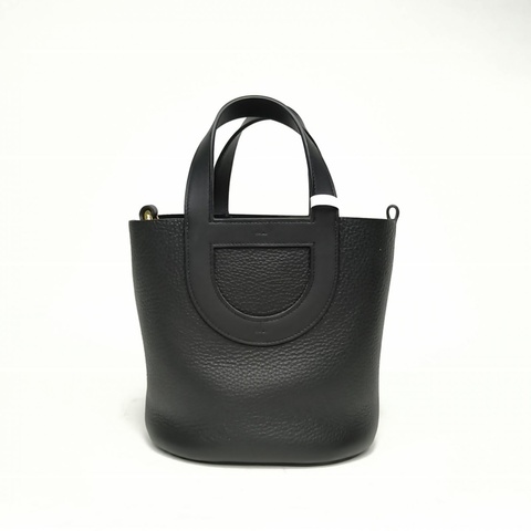 HERMES InTheLoop18豬鼻子菜籃子黑色TC皮W刻金扣