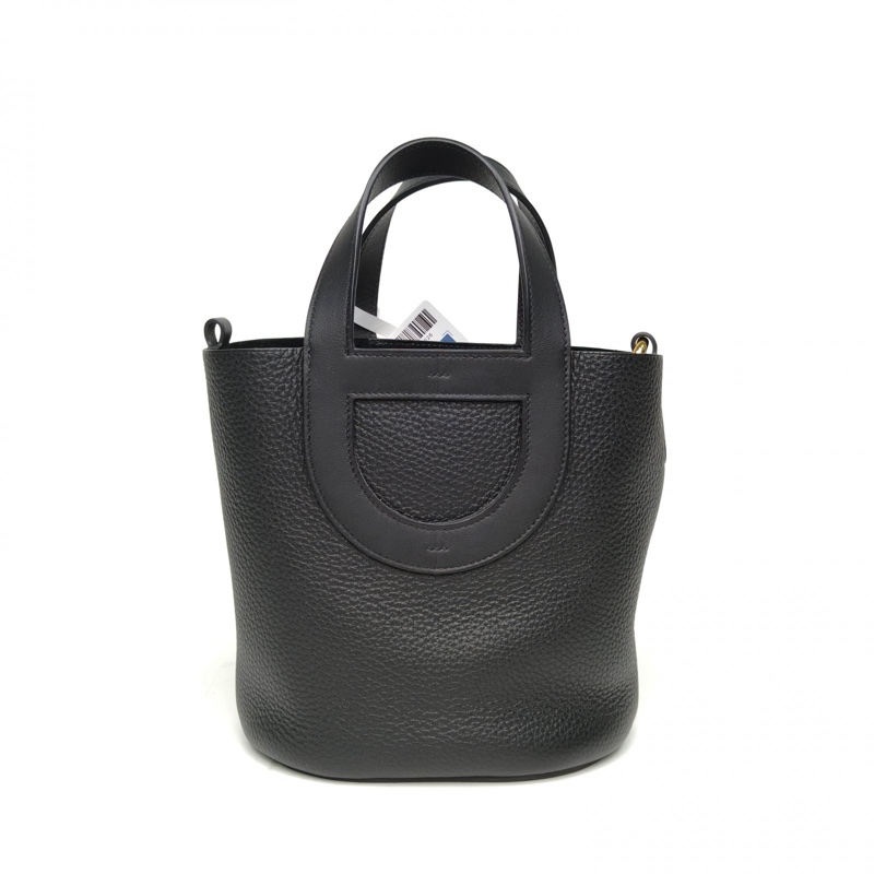 HERMES InTheLoop18豬鼻子菜籃子黑色TC皮W刻金扣-2