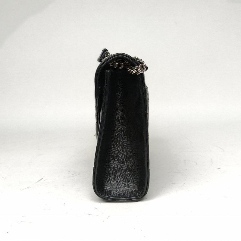 SAINT LAURENT Envelope絎縫紋理信封包中號黑色牛皮銀扣-1