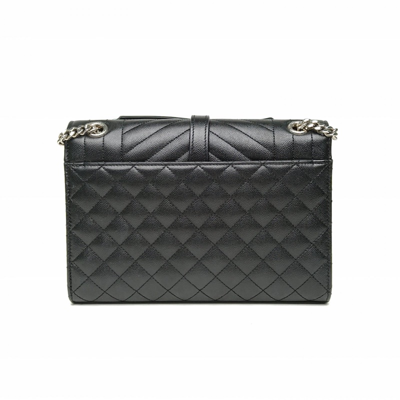 SAINT LAURENT Envelope絎縫紋理信封包中號黑色牛皮銀扣-2