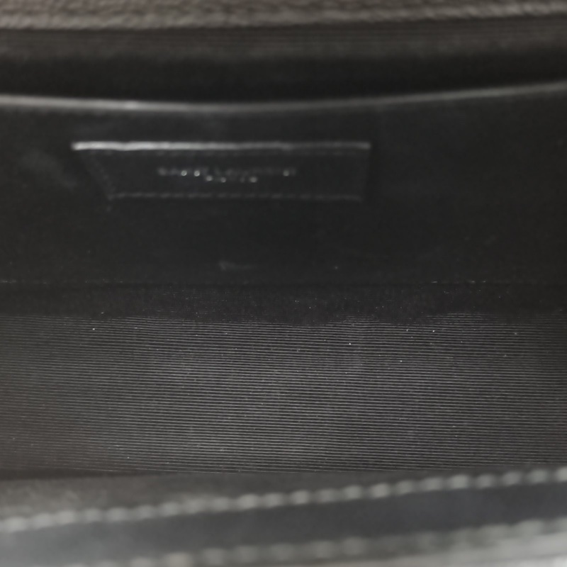 SAINT LAURENT Envelope絎縫紋理信封包中號黑色牛皮銀扣-5