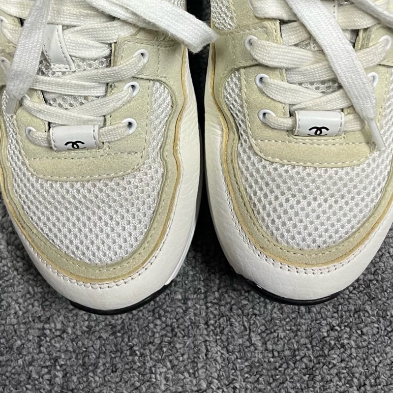 chane香奈兒最新款米白黑黑白熊貓網面皮革低幫跑步鞋 Size:35 成色很新 附件:帶盒-1