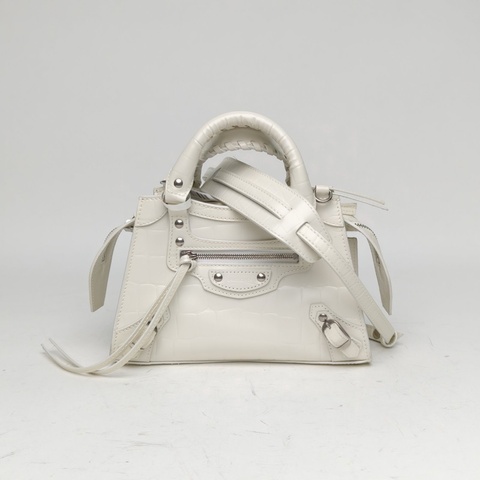 BALENCIAGA NEOCLASSIC手提機車包Mini21鱷魚壓紋白色牛皮