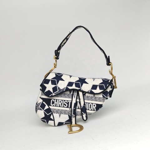 DIOR SADDLE馬鞍中號25.5無肩帶藍色帆布金扣