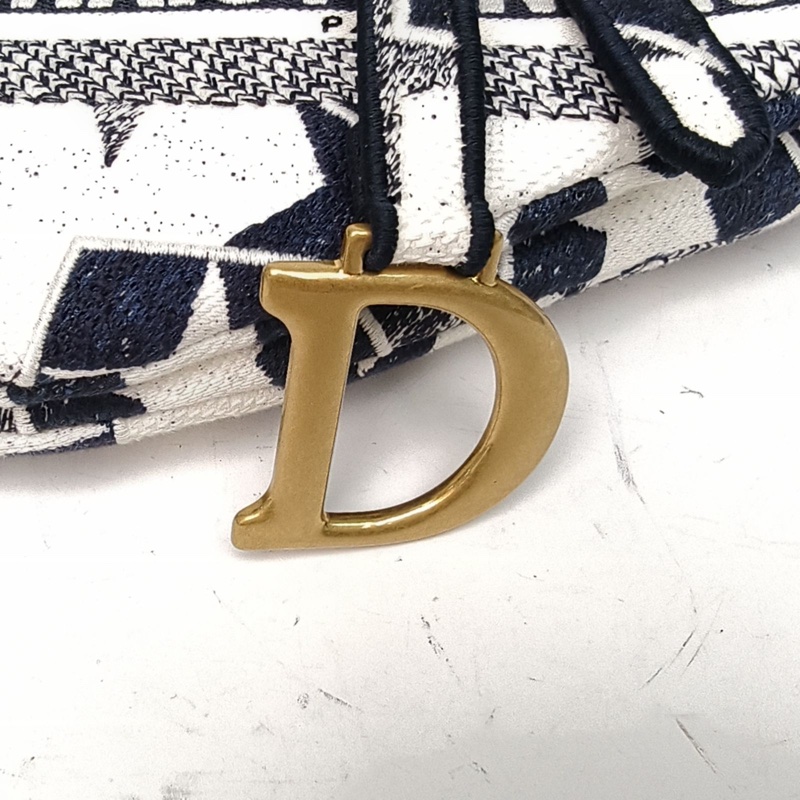 DIOR SADDLE馬鞍中號25.5無肩帶藍色帆布金扣-4