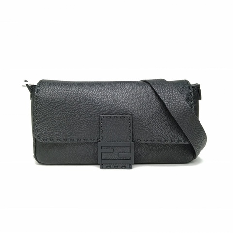 FENDI 黑色牛皮黑扣Baguette法棍包超大號