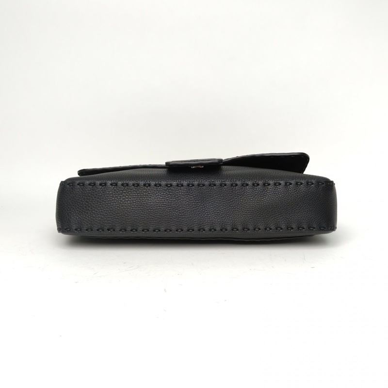 FENDI 黑色牛皮黑扣Baguette法棍包超大號-3