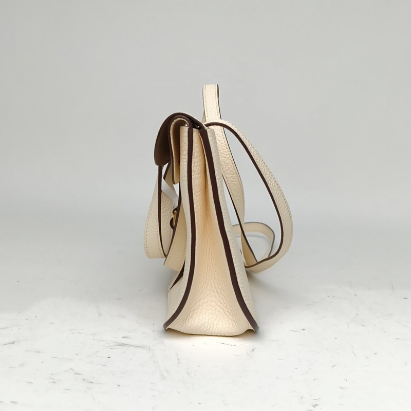 HERMES Halzan25雙提手單肩包奶油白拼新餅乾色TC皮U刻金扣-1