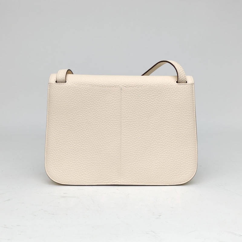 HERMES Halzan25雙提手單肩包奶油白拼新餅乾色TC皮U刻金扣-2