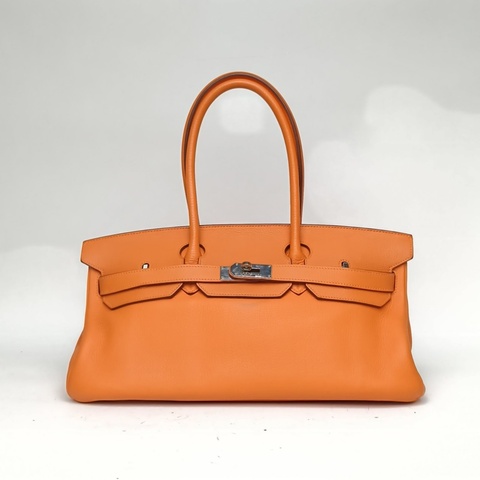 HERMES ShoulderBirkin愛馬仕橙Togo皮框O銀扣
