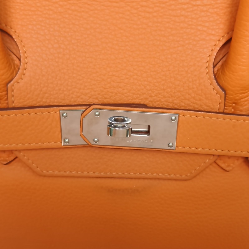 HERMES ShoulderBirkin愛馬仕橙Togo皮框O銀扣-4