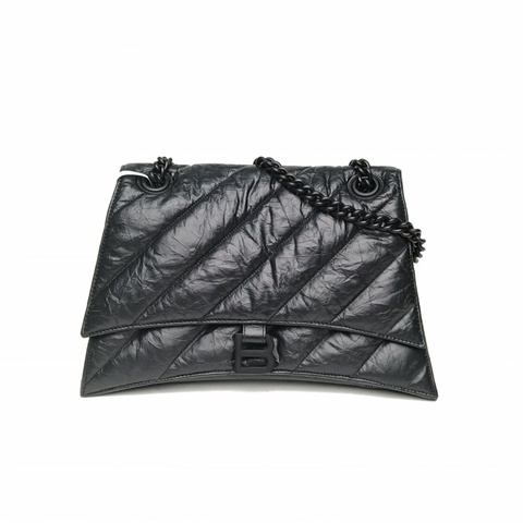 BALENCIAGA CRUSH沙漏復古做舊手提單肩包中號黑色牛皮黑扣