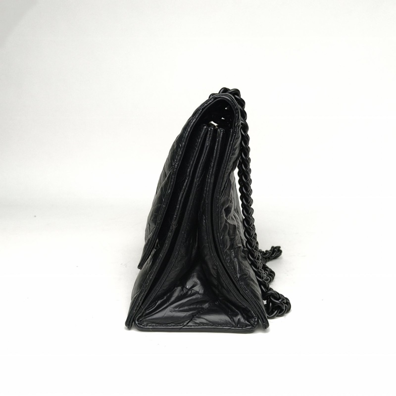 BALENCIAGA CRUSH沙漏復古做舊手提單肩包中號黑色牛皮黑扣-1