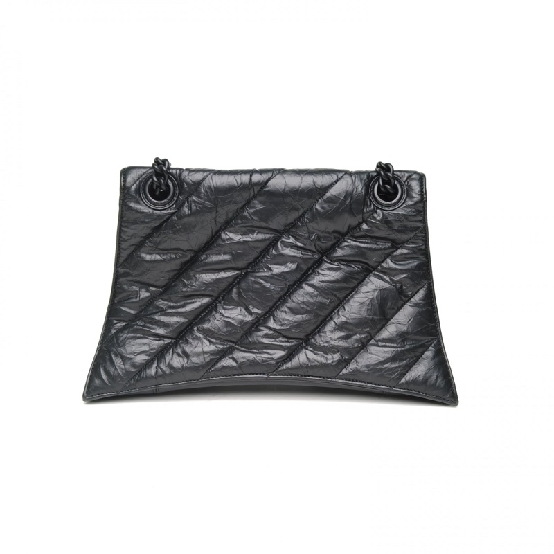 BALENCIAGA CRUSH沙漏復古做舊手提單肩包中號黑色牛皮黑扣-2