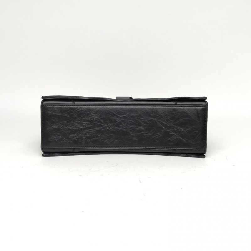 BALENCIAGA CRUSH沙漏復古做舊手提單肩包中號黑色牛皮黑扣-3