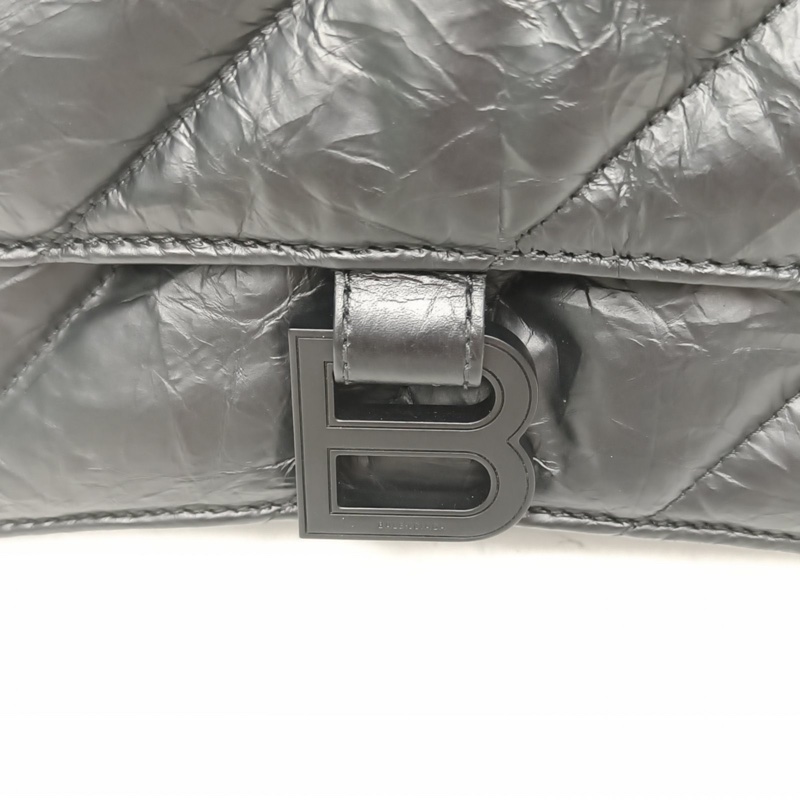 BALENCIAGA CRUSH沙漏復古做舊手提單肩包中號黑色牛皮黑扣-4