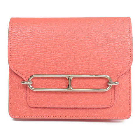 HERMES Chevre皮革Roulis Slim Wallet銀扣錢包Rose Texas