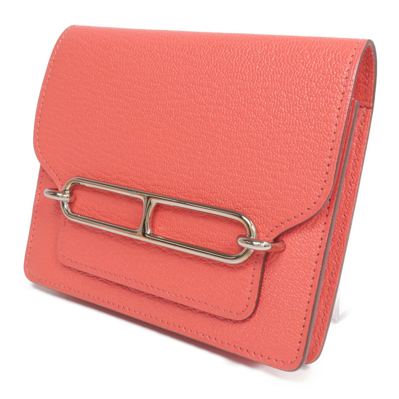 HERMES Chevre皮革Roulis Slim Wallet銀扣錢包Rose Texas-2