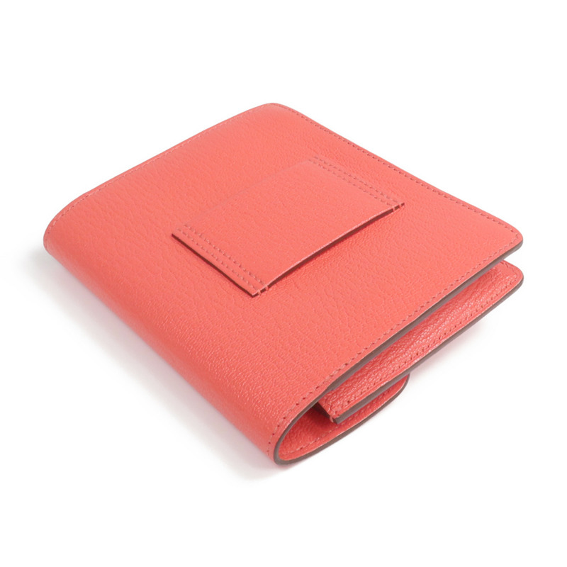 HERMES Chevre皮革Roulis Slim Wallet銀扣錢包Rose Texas-4