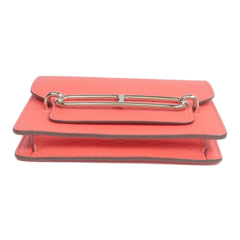 HERMES Chevre皮革Roulis Slim Wallet銀扣錢包Rose Texas-5