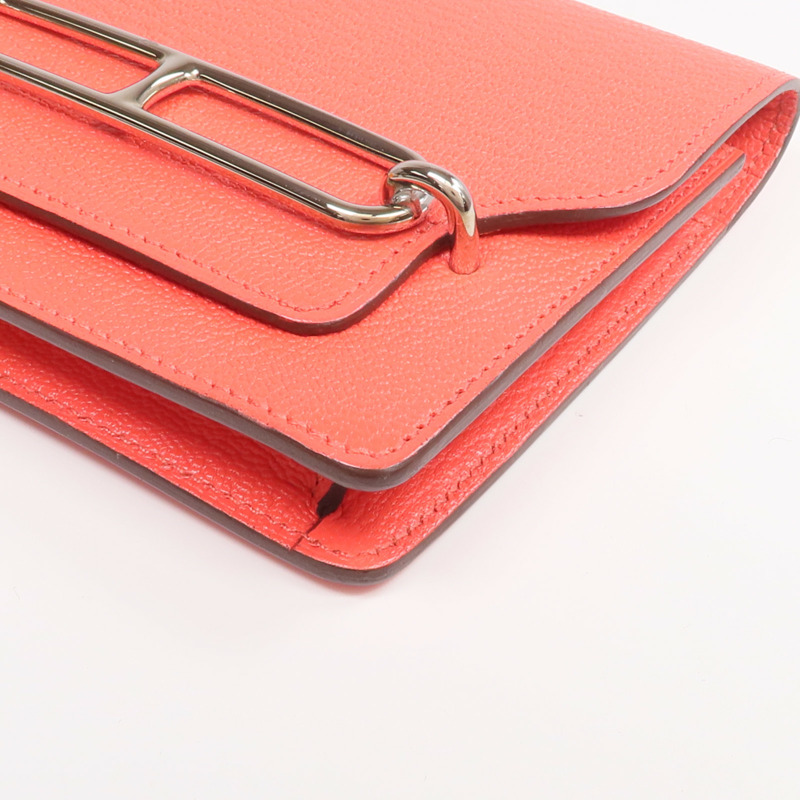 HERMES Chevre皮革Roulis Slim Wallet銀扣錢包Rose Texas-6