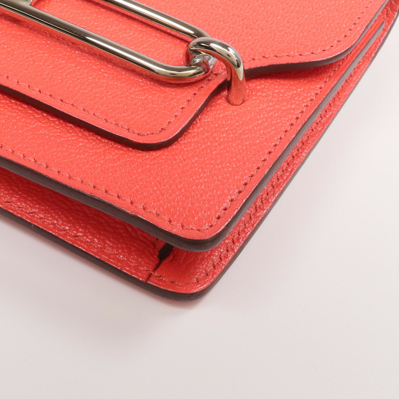HERMES Chevre皮革Roulis Slim Wallet銀扣錢包Rose Texas-7