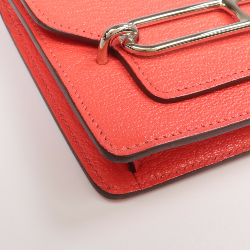 HERMES Chevre皮革Roulis Slim Wallet銀扣錢包Rose Texas-8
