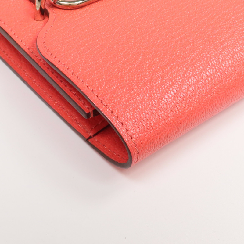 HERMES Chevre皮革Roulis Slim Wallet銀扣錢包Rose Texas-9