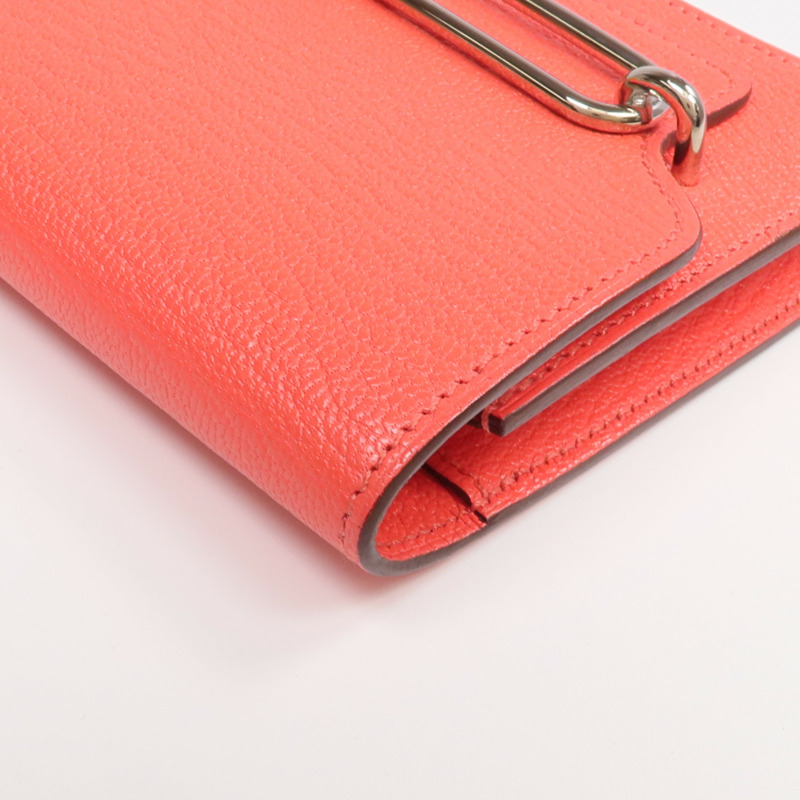 HERMES Chevre皮革Roulis Slim Wallet銀扣錢包Rose Texas-10