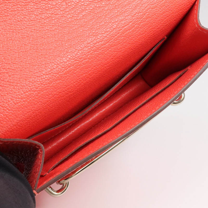 HERMES Chevre皮革Roulis Slim Wallet銀扣錢包Rose Texas-12