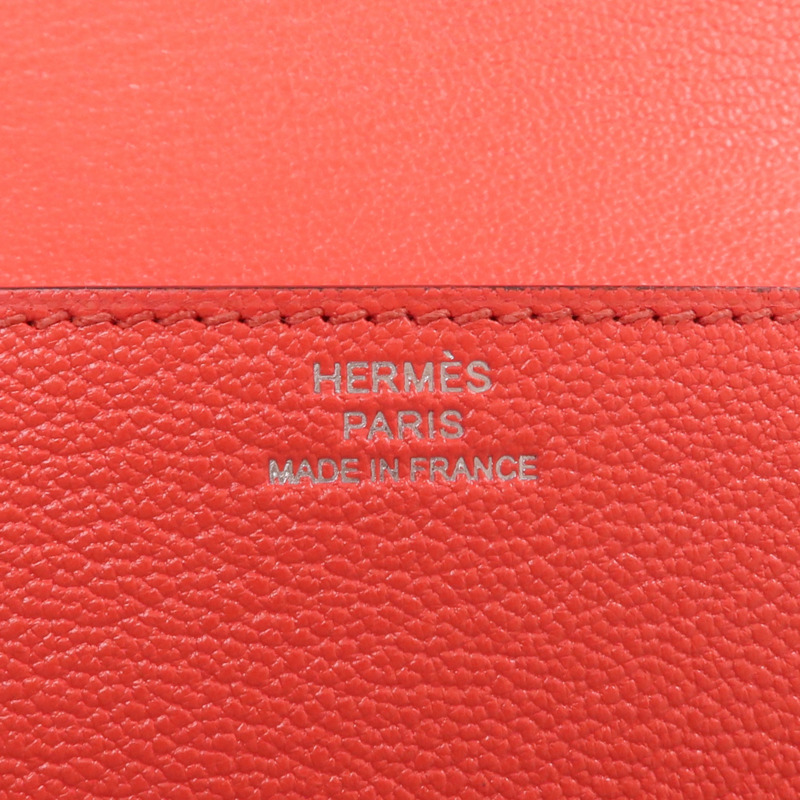 HERMES Chevre皮革Roulis Slim Wallet銀扣錢包Rose Texas-13
