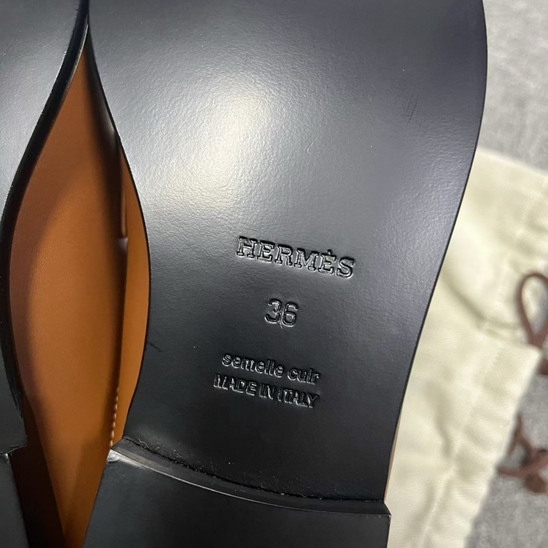 閒置未使用 Hermès愛馬仕 棕色皮革簡約舒適包頭拖鞋 Size:36 碼-3