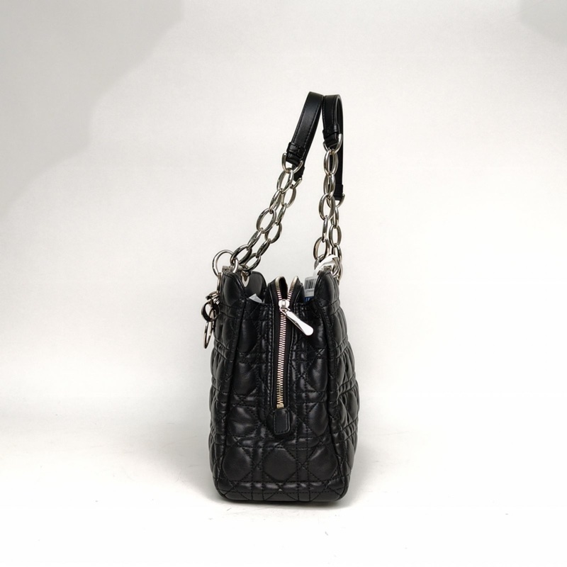 DIOR 黑色羊皮銀扣2013七格戴妃包鏈條托特包-1