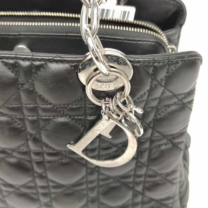 DIOR 黑色羊皮銀扣2013七格戴妃包鏈條托特包-4