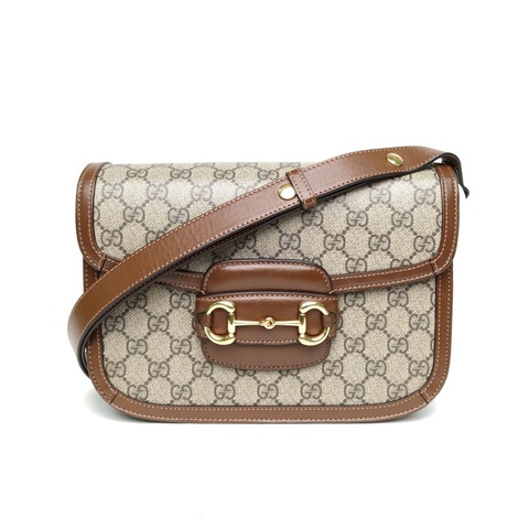 GUCCI Horsebit馬銜扣1955馬鞍包小號棕色PVC金扣