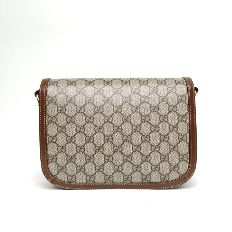 GUCCI Horsebit馬銜扣1955馬鞍包小號棕色PVC金扣-2