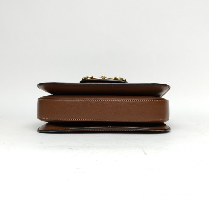 GUCCI Horsebit馬銜扣1955馬鞍包小號棕色PVC金扣-3