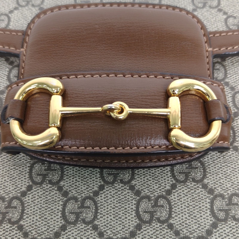 GUCCI Horsebit馬銜扣1955馬鞍包小號棕色PVC金扣-4