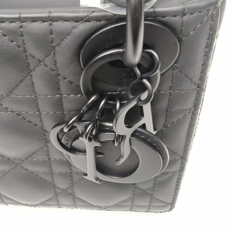 DIOR LadyDior戴妃包三格黑色牛皮磨砂扣2023-4