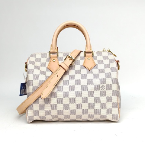 LOUIS VUITTON Speedy25配肩帶白棋格PVC晶片