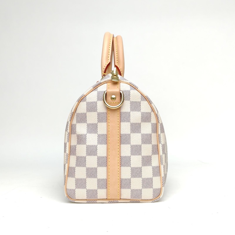 LOUIS VUITTON Speedy25配肩帶白棋格PVC晶片-1