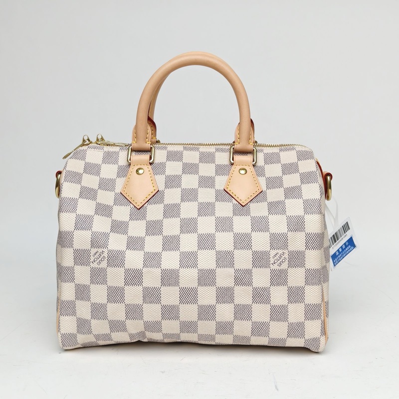 LOUIS VUITTON Speedy25配肩帶白棋格PVC晶片-2