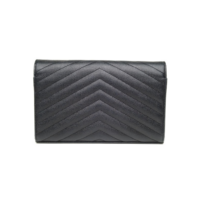 SAINT LAURENT CASSANDRA信封鏈條包V紋黑色荔枝牛皮黑扣-2