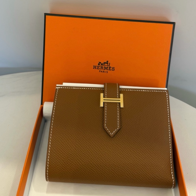 hermes 金棕色H鎖短夾-5