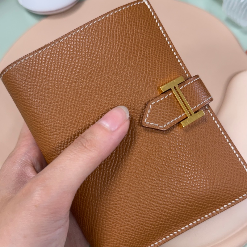 hermes 金棕色H鎖短夾-6