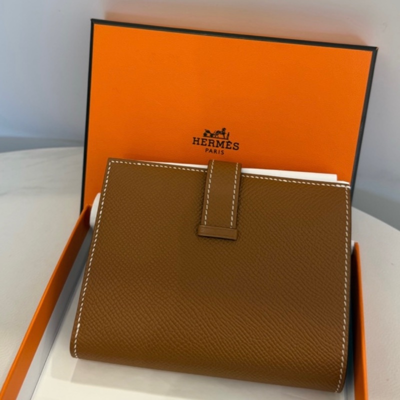 hermes 金棕色H鎖短夾-8