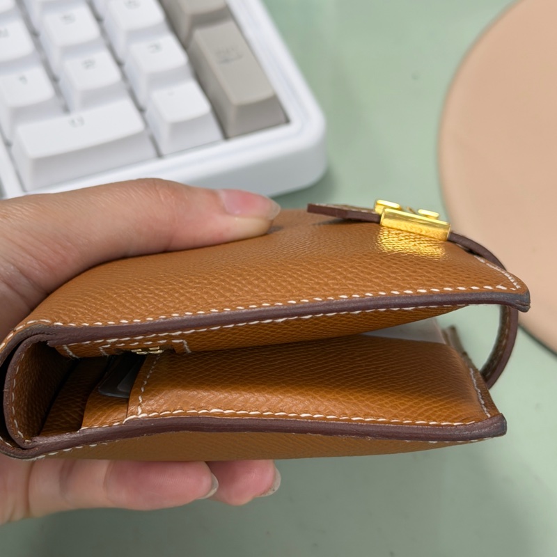 hermes 金棕色H鎖短夾-11