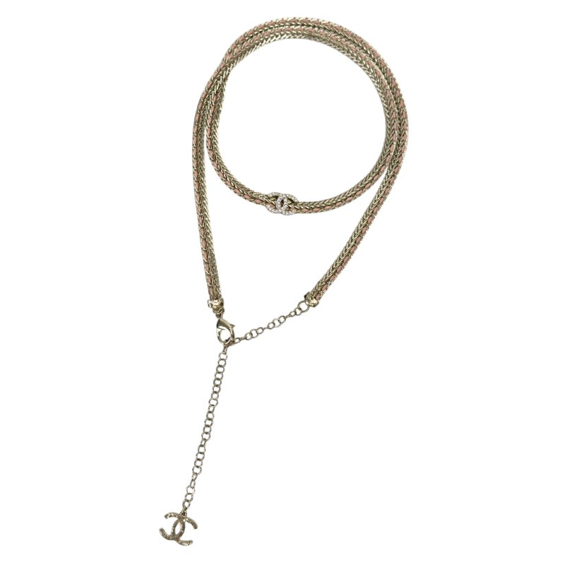CHANEL CC 水鑽 皮穿鏈 腰鏈 長頸鏈-3